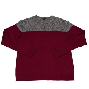Theory Colorblock Crew Neck Cashmere Sweater Burgundy‎ Gray Women's Size L Red